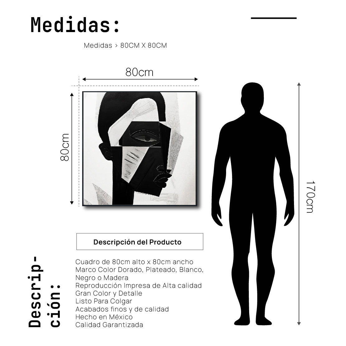 Cuadro Decorativo Abstracto Negro Arena 2-228 Rostro Moderno Cubismo Estilo Nordico Arte Minimalista