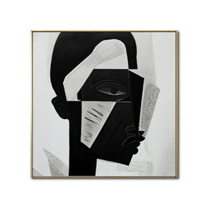 Cuadro Decorativo Abstracto Negro Arena 2-228 Rostro Moderno Cubismo Estilo Nordico Arte Minimalista