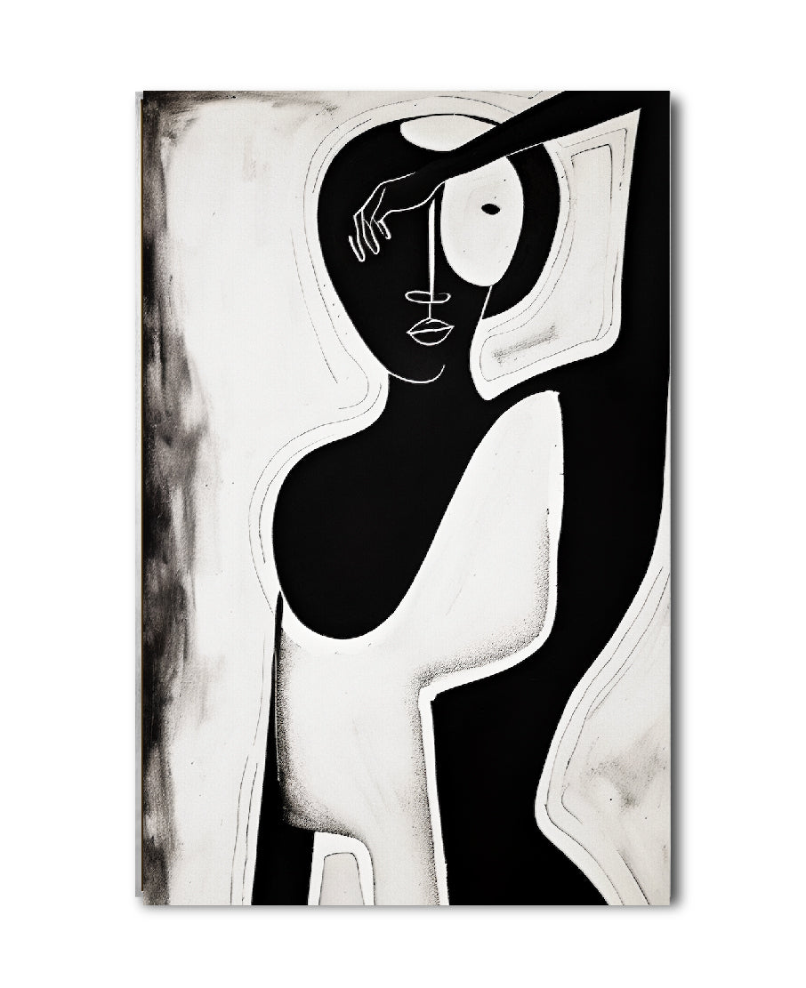 Cuadro Decorativo Abstracto Negro Arena 2-229 Silueta Femenina Minimalista  Arte Lineal Tribal