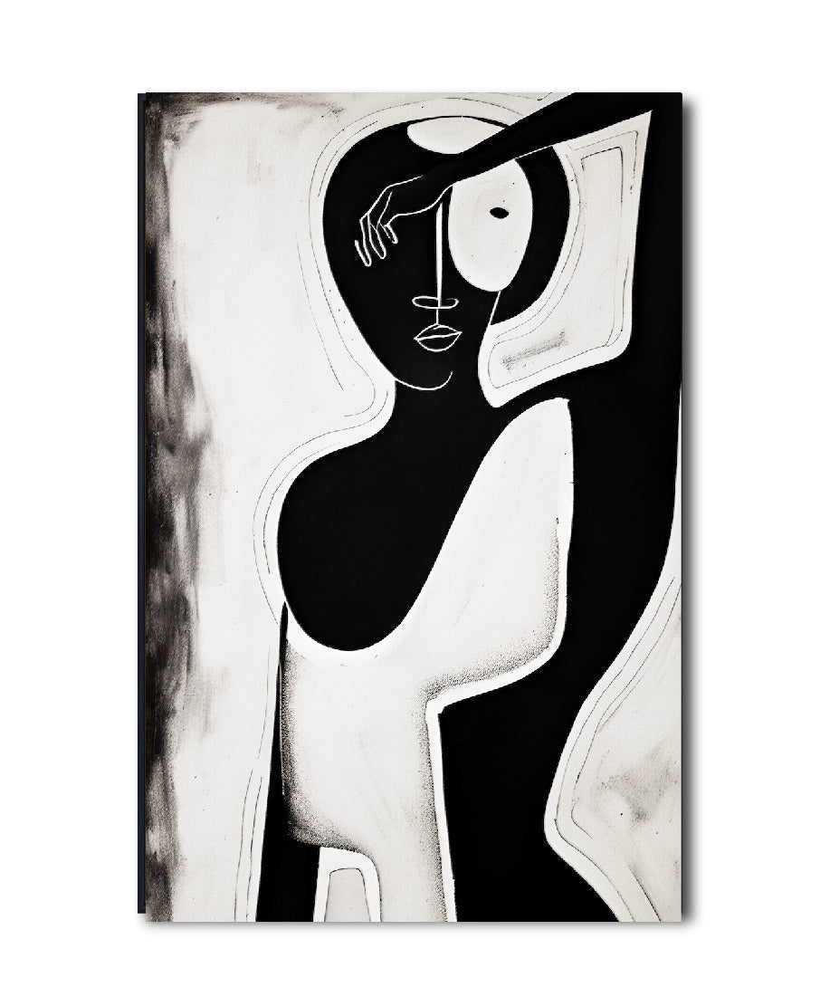 Cuadro Decorativo Abstracto Negro Arena 2-229 Silueta Femenina Minimalista  Arte Lineal Tribal