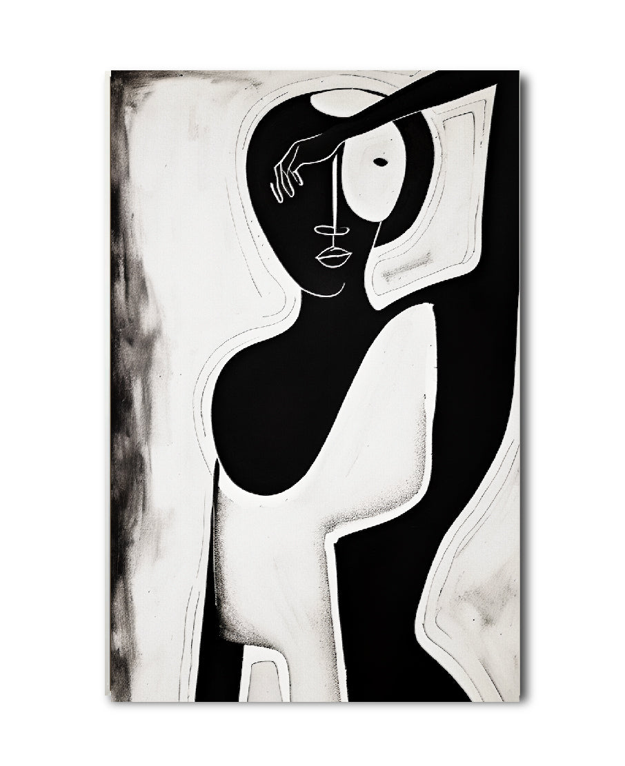 Cuadro Decorativo Abstracto Negro Arena 2-229 Silueta Femenina Minimalista  Arte Lineal Tribal