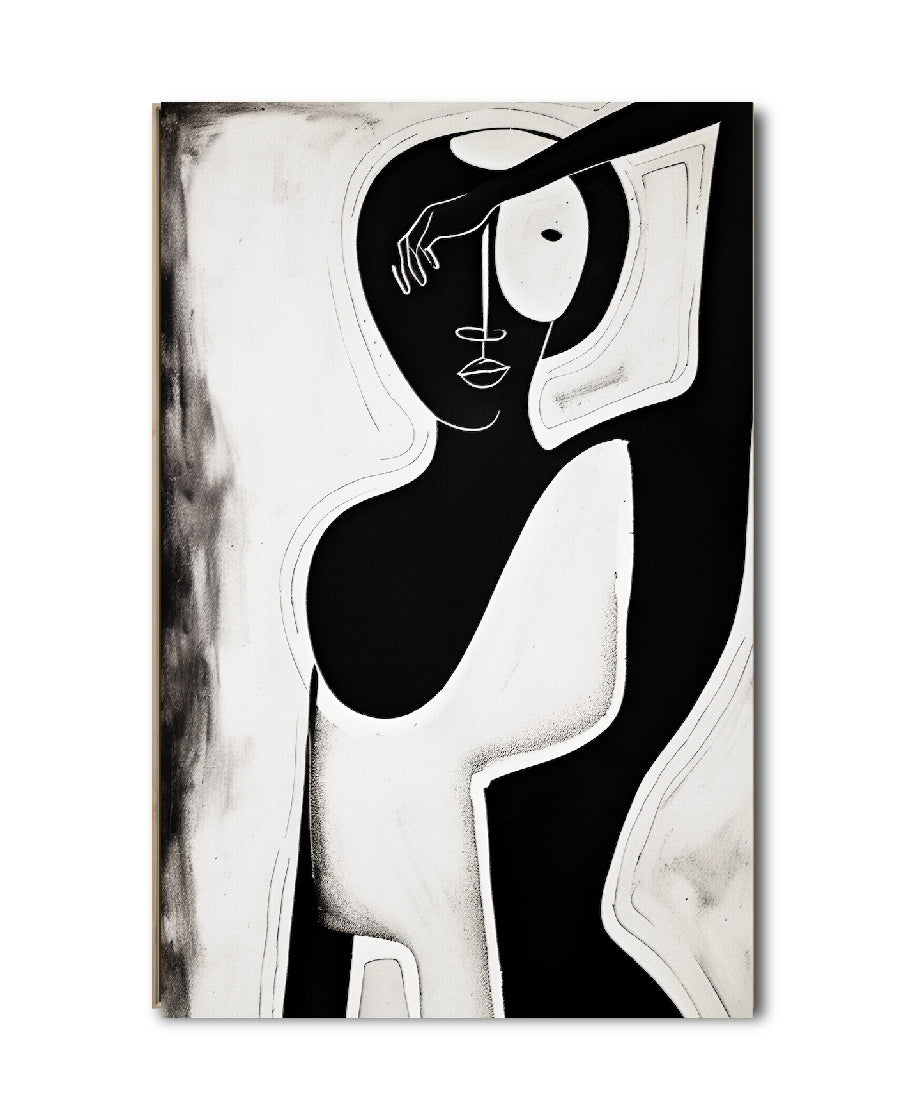 Cuadro Decorativo Abstracto Negro Arena 2-229 Silueta Femenina Minimalista  Arte Lineal Tribal