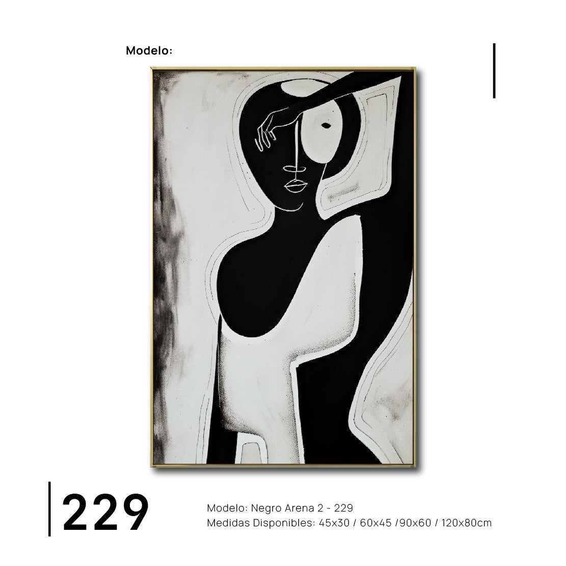 Cuadro Decorativo Abstracto Negro Arena 2-229 Silueta Femenina Minimalista  Arte Lineal Tribal