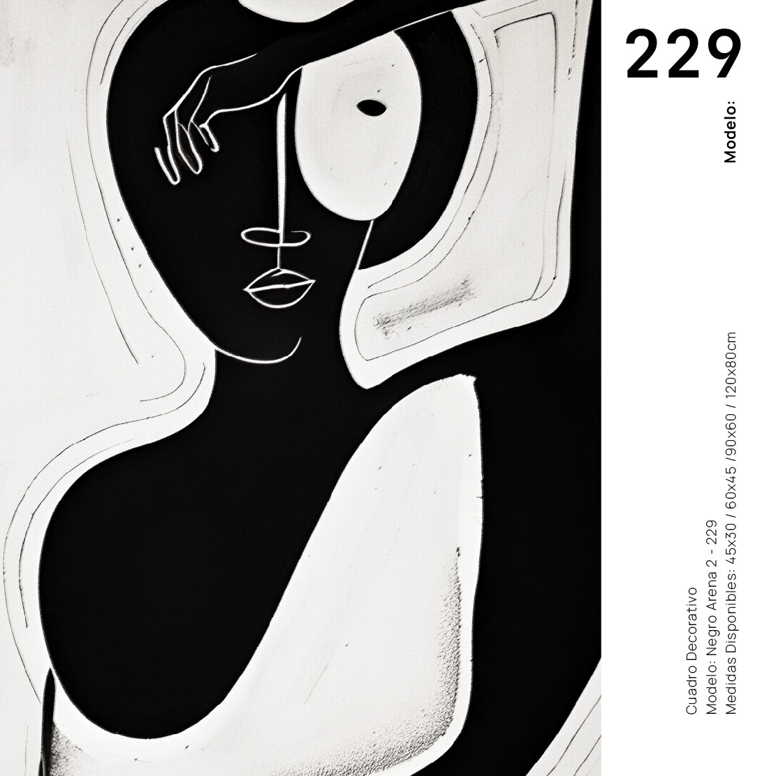 Cuadro Decorativo Abstracto Negro Arena 2-229 Silueta Femenina Minimalista  Arte Lineal Tribal