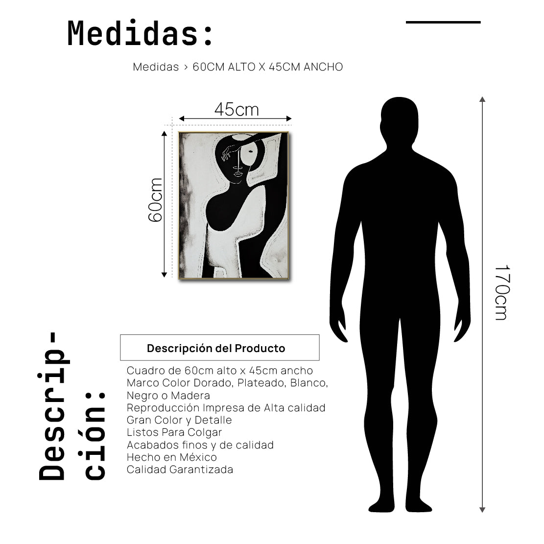 Cuadro Decorativo Abstracto Negro Arena 2-229 Silueta Femenina Minimalista  Arte Lineal Tribal