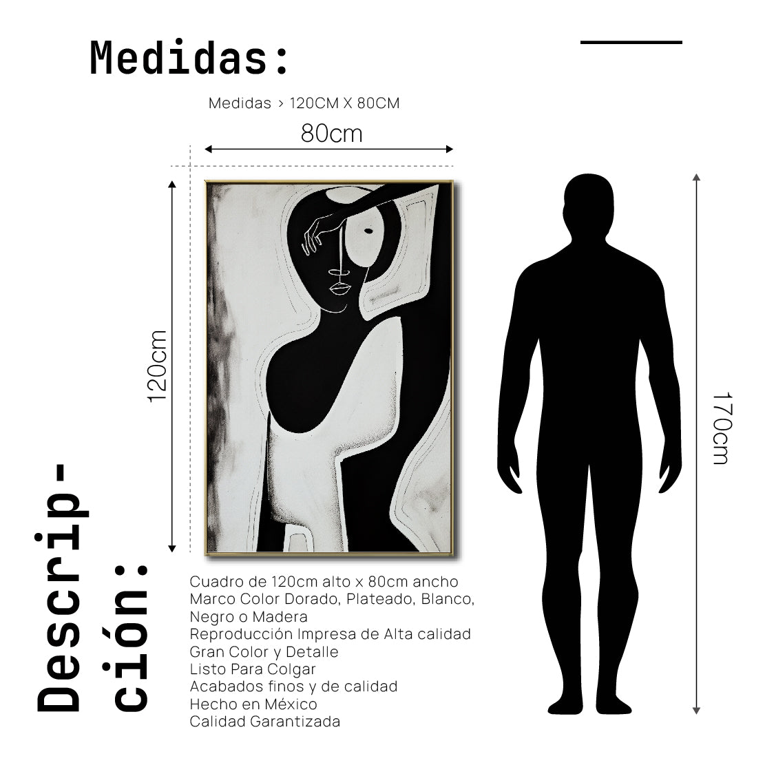 Cuadro Decorativo Abstracto Negro Arena 2-229 Silueta Femenina Minimalista  Arte Lineal Tribal