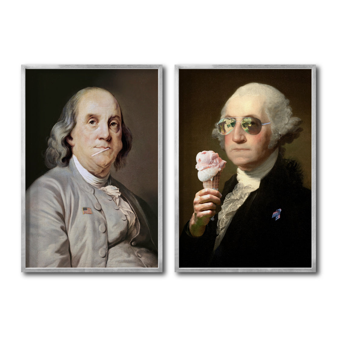 Set Cuadros Decorativos New Classic II 229 - Benjamin Franklin Lollipop, George Washington Ice Cream