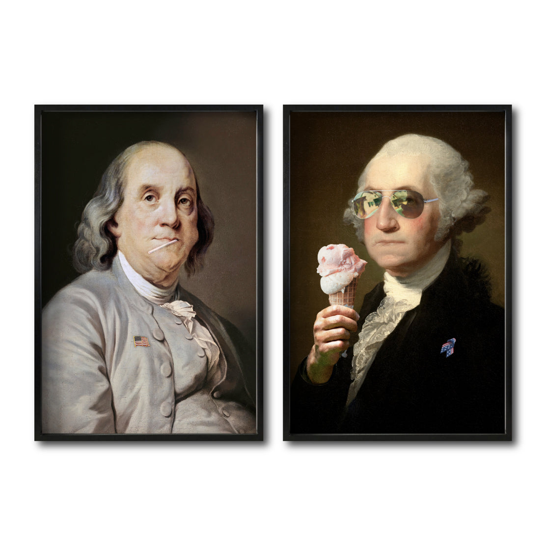 Set Cuadros Decorativos New Classic II 229 - Benjamin Franklin Lollipop, George Washington Ice Cream