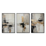 Cargar imagen en el visor de la galería, Set Cuadros Decorativos Abstracto Negro Arena 269 _Triptico Moderno y Elegante En Negro, Beige y Dorado Oro
