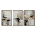 Cargar imagen en el visor de la galería, Set Cuadros Decorativos Abstracto Negro Arena 269 _Triptico Moderno y Elegante En Negro, Beige y Dorado Oro
