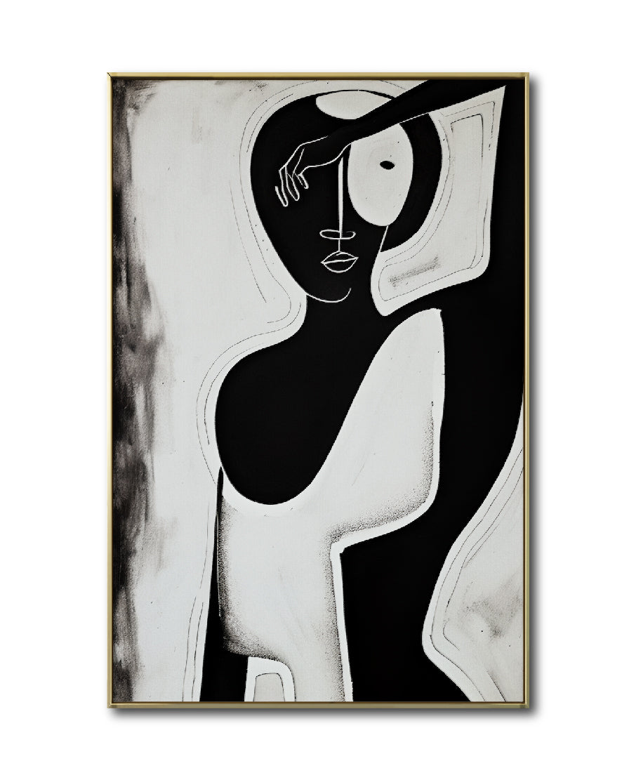 Cuadro Decorativo Abstracto Negro Arena 2-229 Silueta Femenina Minimalista  Arte Lineal Tribal