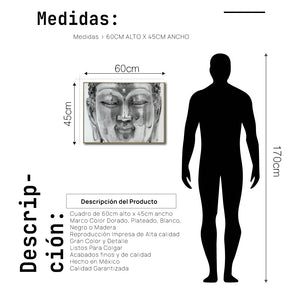 Cuadro Decorativo -  Zen 022 - Cabeza de Buda en Blanco y Negro