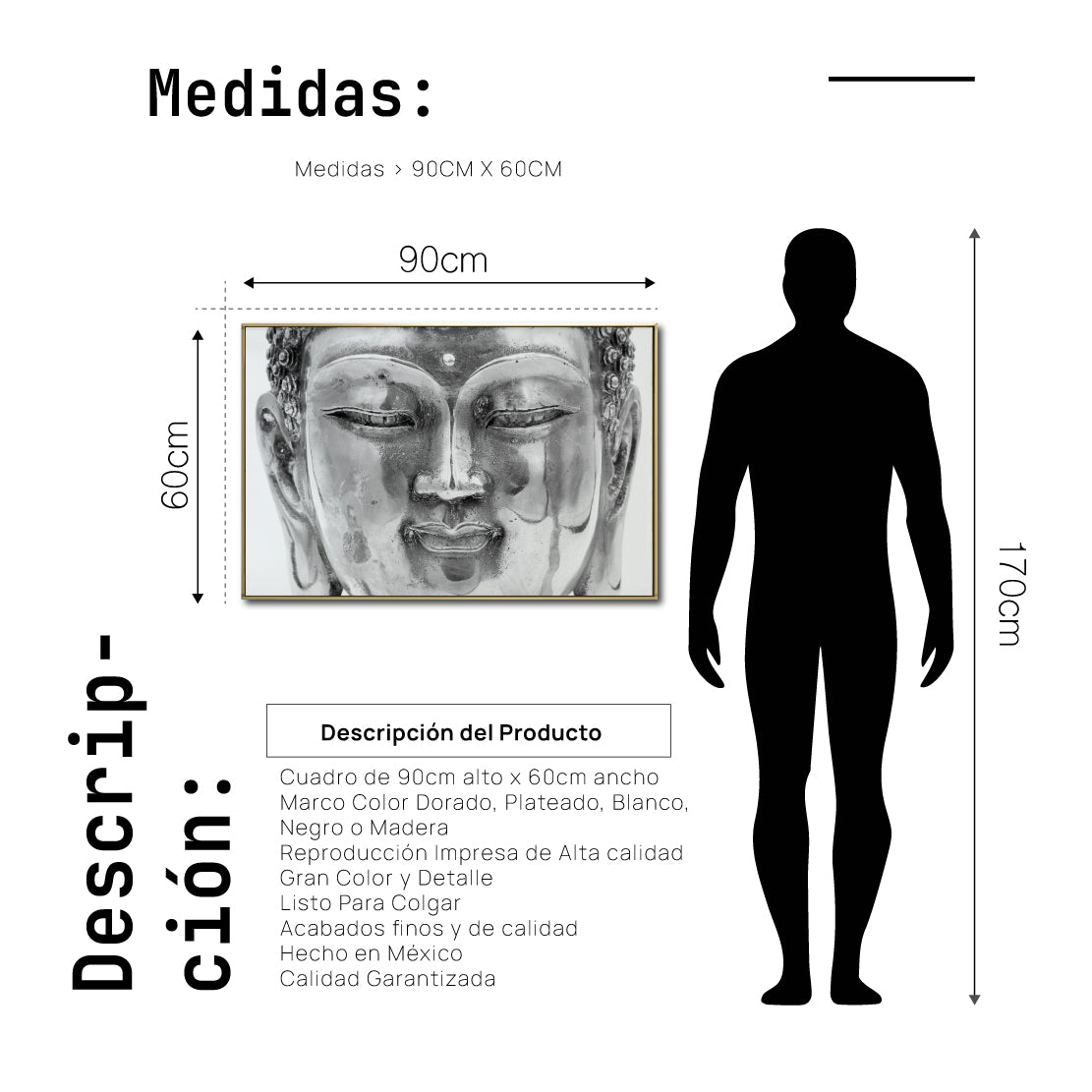Cuadro Decorativo -  Zen 022 - Cabeza de Buda en Blanco y Negro