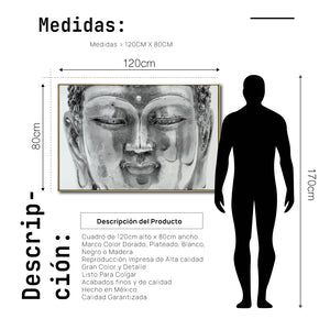 Cuadro Decorativo -  Zen 022 - Cabeza de Buda en Blanco y Negro