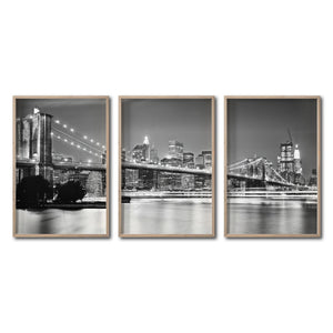 Set Cuadros Decorativos NY 023 - Triptico Puente de Brooklyn Nueva York