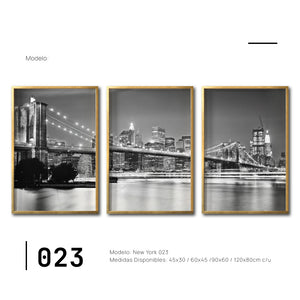 Set Cuadros Decorativos NY 023 - Triptico Puente de Brooklyn Nueva York