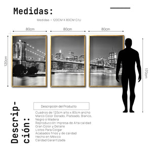 Set Cuadros Decorativos NY 023 - Triptico Puente de Brooklyn Nueva York