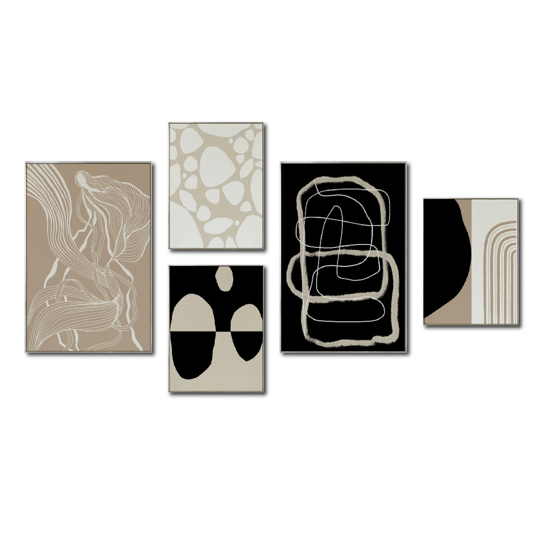 Set Cuadros Decorativos Abstracto Negro Arena 2 - 230A- 5piezas Arte Moderno Estilo Nordico Tonos Neutros