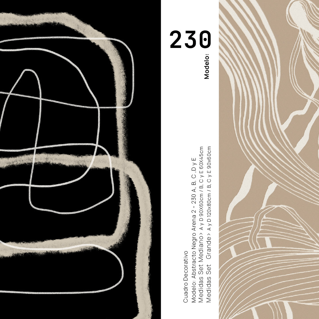 Set Cuadros Decorativos Abstracto Negro Arena 2 - 230A- 5piezas Arte Moderno Estilo Nordico Tonos Neutros