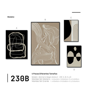 Set Cuadros Decorativos Abstracto Negro Arena 2 - 230 B - 4piezas Arte Moderno y Minimalista Estilo Nordico Tonos Neutros