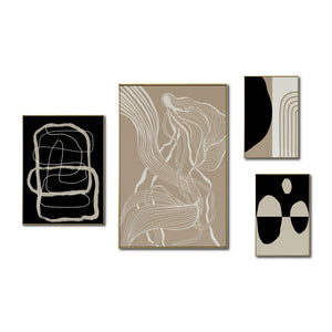 Set Cuadros Decorativos Abstracto Negro Arena 2 - 230 B - 4piezas Arte Moderno y Minimalista Estilo Nordico Tonos Neutros