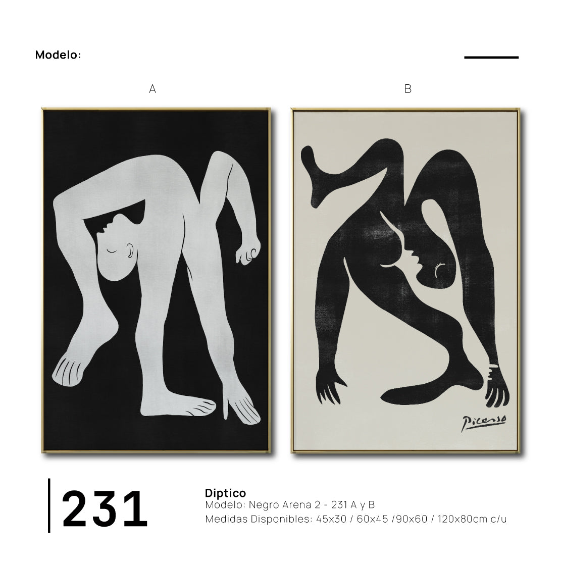 Set Cuadros Decorativos Abstracto Negro Arena 2-231 -Diptico