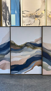 Set de 3 Cuadros Decorativos Abstract Colors 3-316 - Arte Moderno y Juvenil en tonos Verde, Azul y Beige-Triptico