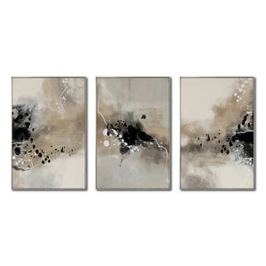 Set Cuadros Decorativos Abstracto Negro Arena 2-236- Tríptico Modernos y Elegante Estilo Boho en Tonos Neutros
