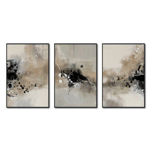 Set Cuadros Decorativos Abstracto Negro Arena 2-236- Tríptico Modernos y Elegante Estilo Boho en Tonos Neutros