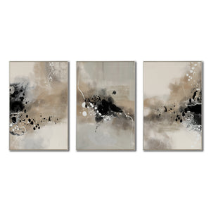 Set Cuadros Decorativos Abstracto Negro Arena 2-236- Tríptico Modernos y Elegante Estilo Boho en Tonos Neutros
