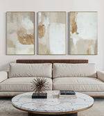 Cargar imagen en el visor de la galería, Set Cuadros Decorativos Abstracto Negro Arena 2 - 279 - Triptico Moderno y Elegante Arte Estilo Boho en Blanco, Beige y Dorado Oro
