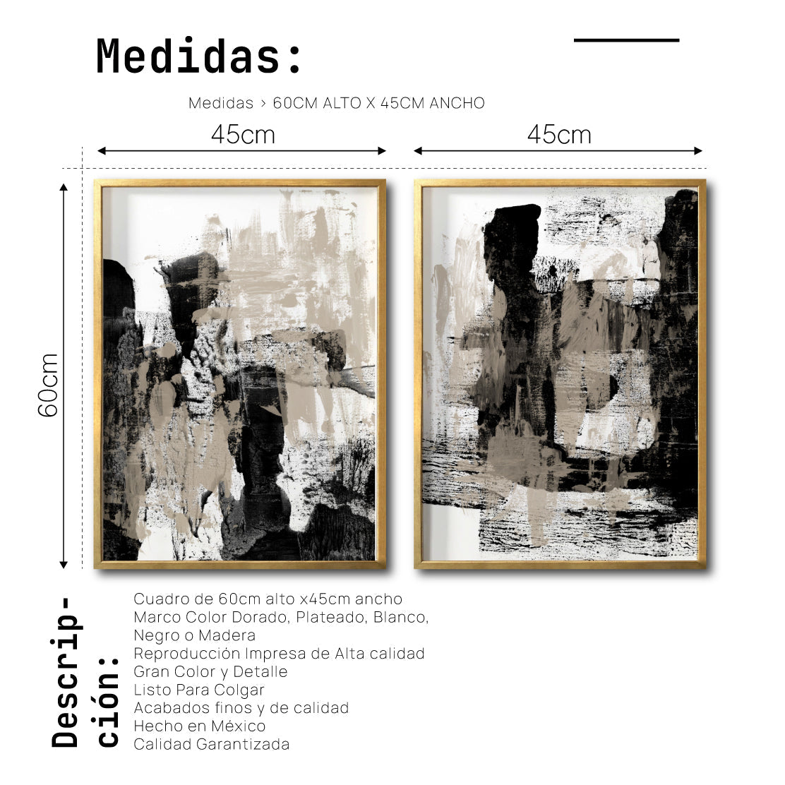 Set Cuadros Decorativos Abstracto Negro Arena 023 para Recámara