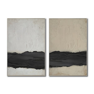 Set Cuadros Decorativos Abstracto Negro Arena 2-241 - Diptico Moderno y Minimalista Arte Estilo Nordico Tonos Neutros