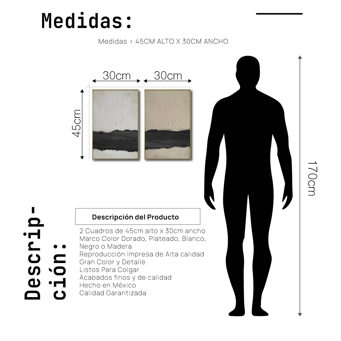 Set Cuadros Decorativos Abstracto Negro Arena 2-241 - Diptico Moderno y Minimalista Arte Estilo Nordico Tonos Neutros