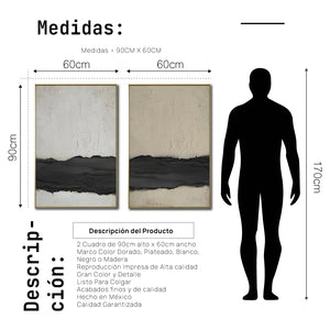 Set Cuadros Decorativos Abstracto Negro Arena 2-241 - Diptico Moderno y Minimalista Arte Estilo Nordico Tonos Neutros