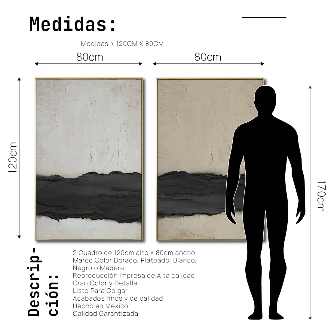 Set Cuadros Decorativos Abstracto Negro Arena 2-241 - Diptico Moderno y Minimalista Arte Estilo Nordico Tonos Neutros