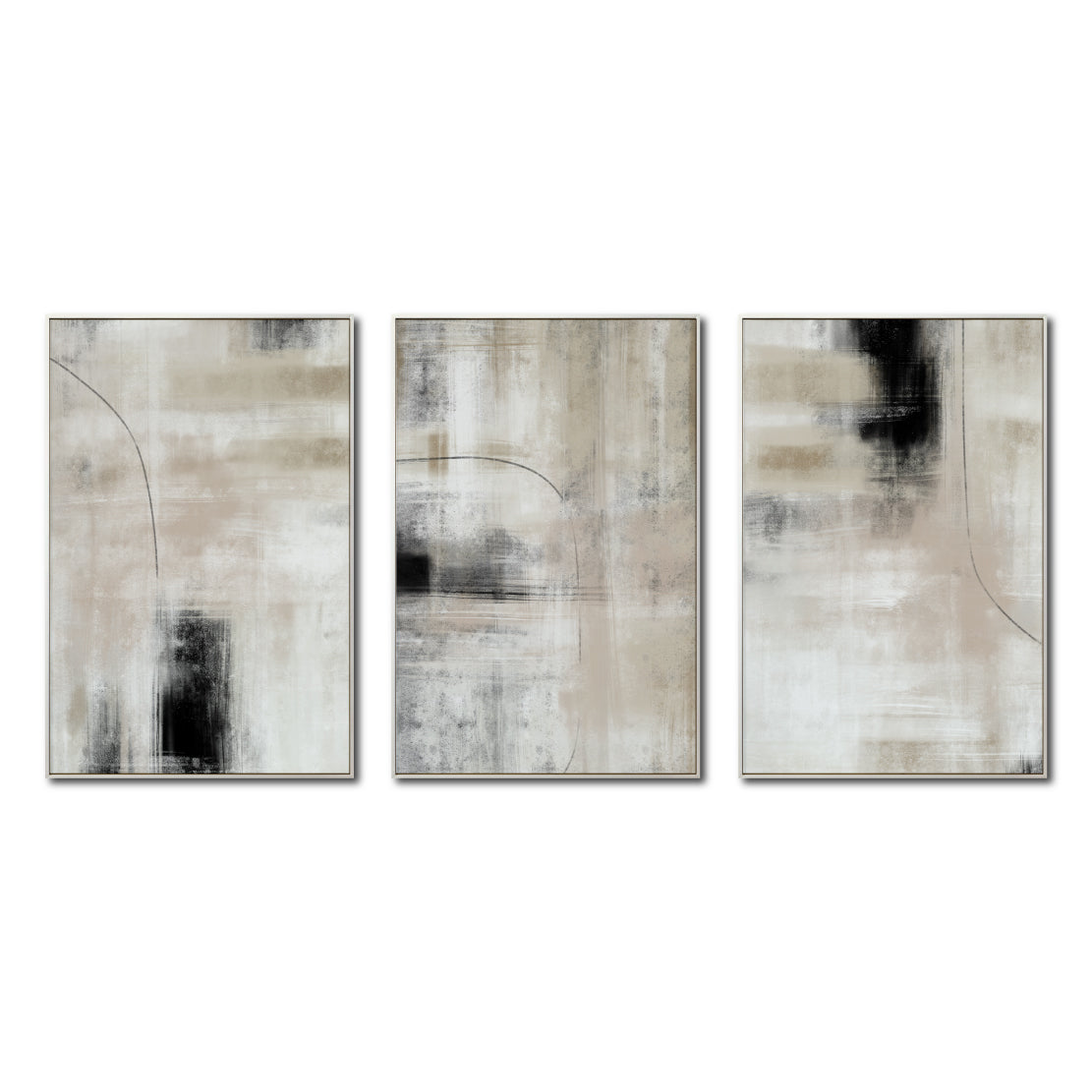 Set Cuadros Decorativos Abstracto Negro Arena 2 - 245 - Triptico Moderno y Elegante Estilo Nordico Tonos Neutros