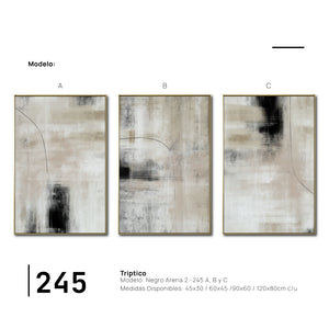 Set Cuadros Decorativos Abstracto Negro Arena 2 - 245 - Triptico Moderno y Elegante Estilo Nordico Tonos Neutros