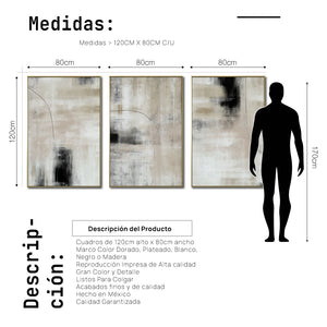 Set Cuadros Decorativos Abstracto Negro Arena 2 - 245 - Triptico Moderno y Elegante Estilo Nordico Tonos Neutros