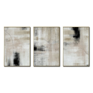 Set Cuadros Decorativos Abstracto Negro Arena 2 - 245 - Triptico Moderno y Elegante Estilo Nordico Tonos Neutros
