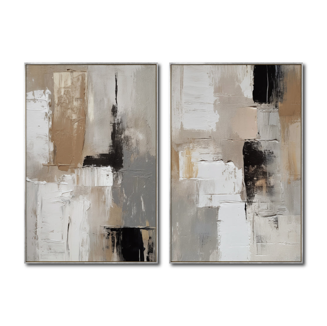 Set cuadros decorativos Abstracto Negro Arena 2 - 246 - Diptico Moderno y Elegante Arte Estilo Nordico en Tonos Neutros