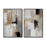 Cargar imagen en el visor de la galería, Set cuadros decorativos Abstracto Negro Arena 2 - 246 - Diptico Moderno y Elegante Arte Estilo Nordico en Tonos Neutros

