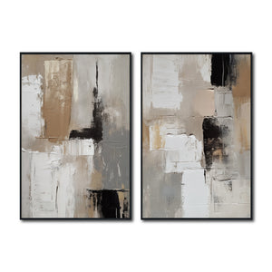 Set cuadros decorativos Abstracto Negro Arena 2 - 246 - Diptico Moderno y Elegante Arte Estilo Nordico en Tonos Neutros