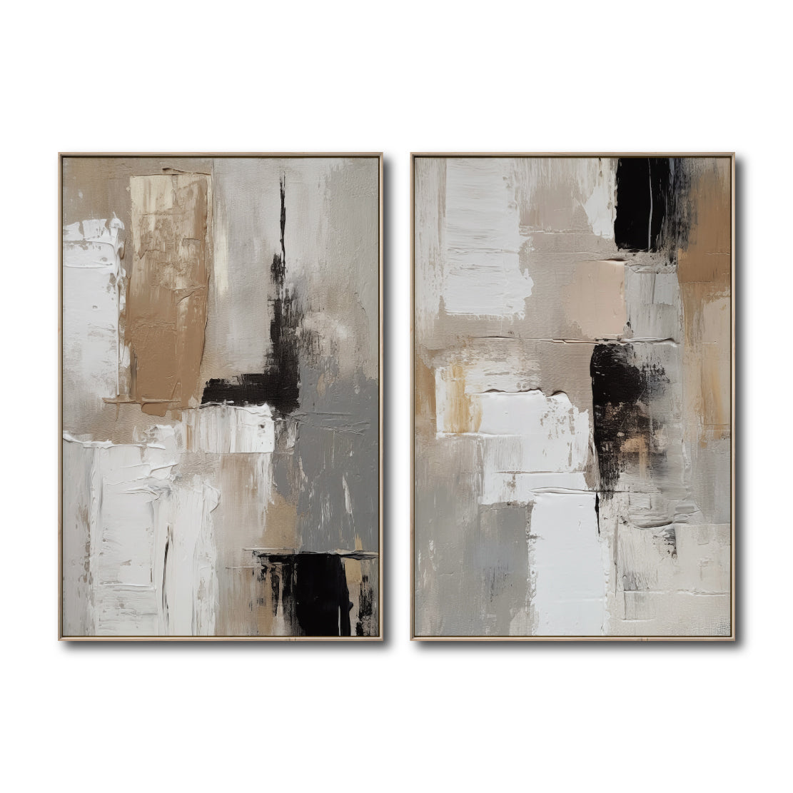 Set cuadros decorativos Abstracto Negro Arena 2 - 246 - Diptico Moderno y Elegante Arte Estilo Nordico en Tonos Neutros