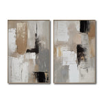 Cargar imagen en el visor de la galería, Set cuadros decorativos Abstracto Negro Arena 2 - 246 - Diptico Moderno y Elegante Arte Estilo Nordico en Tonos Neutros
