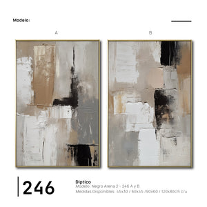 Set cuadros decorativos Abstracto Negro Arena 2 - 246 - Diptico Moderno y Elegante Arte Estilo Nordico en Tonos Neutros