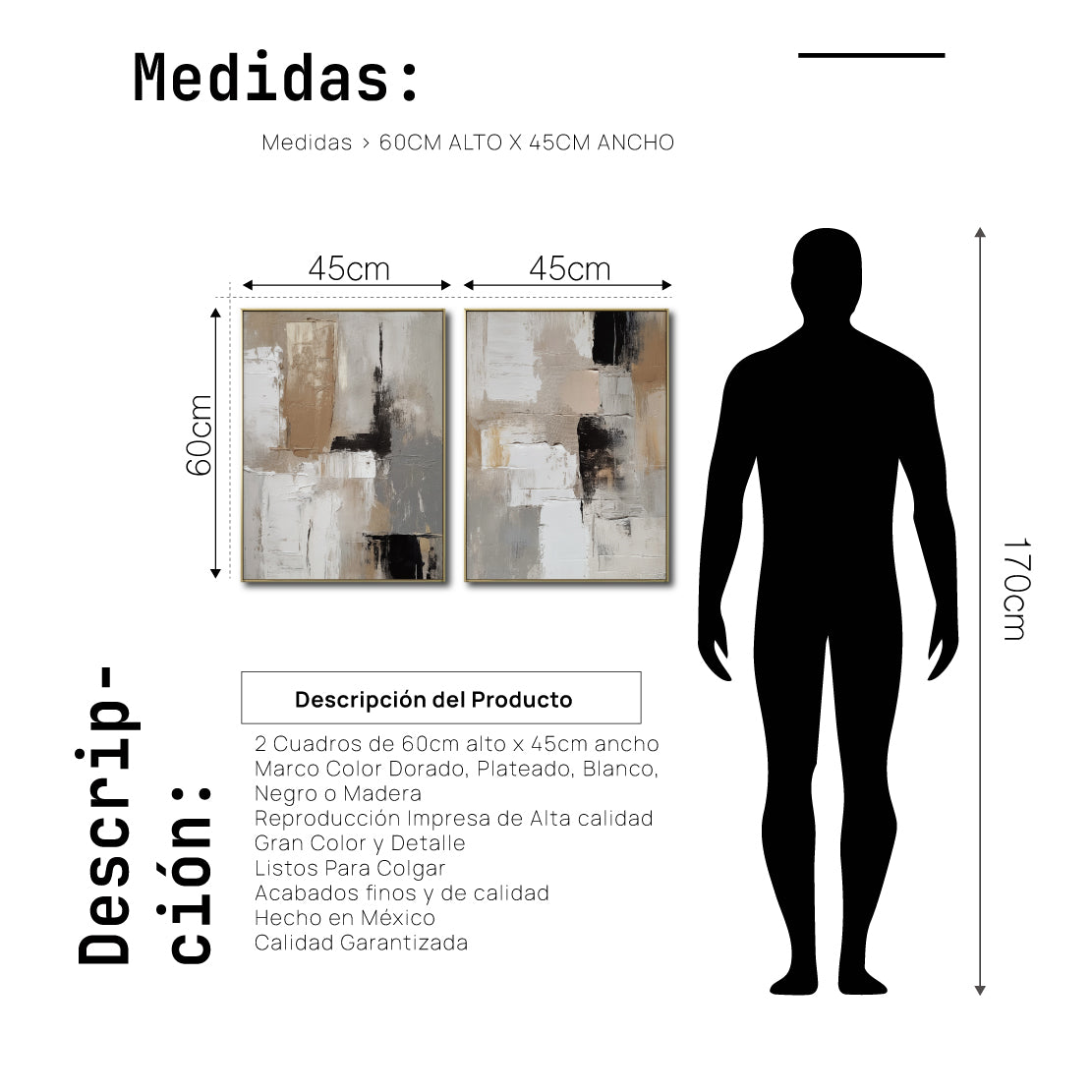 Set cuadros decorativos Abstracto Negro Arena 2 - 246 - Diptico Moderno y Elegante Arte Estilo Nordico en Tonos Neutros