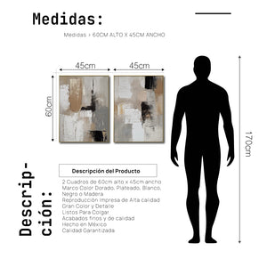 Set cuadros decorativos Abstracto Negro Arena 2 - 246 - Diptico Moderno y Elegante Arte Estilo Nordico en Tonos Neutros
