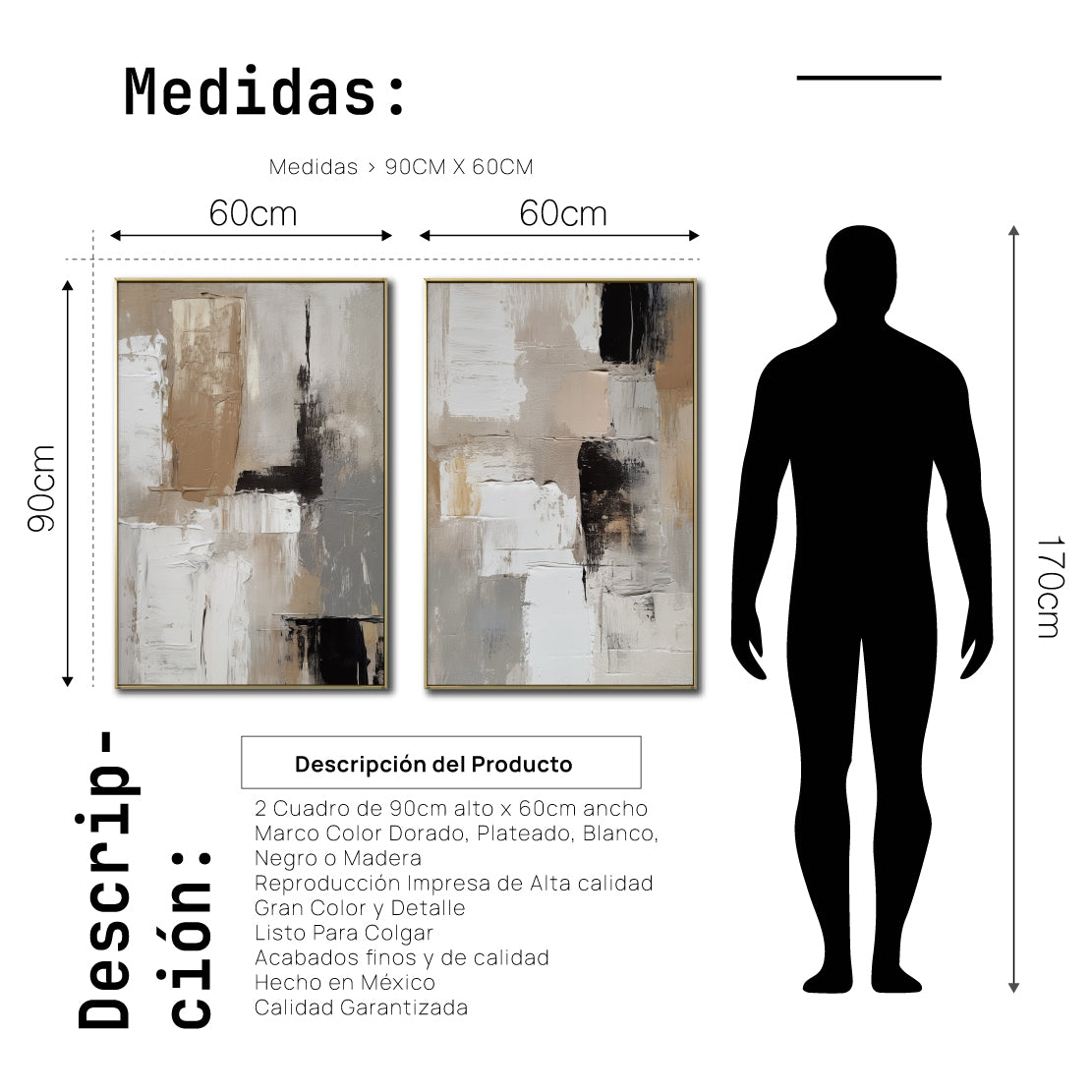 Set cuadros decorativos Abstracto Negro Arena 2 - 246 - Diptico Moderno y Elegante Arte Estilo Nordico en Tonos Neutros