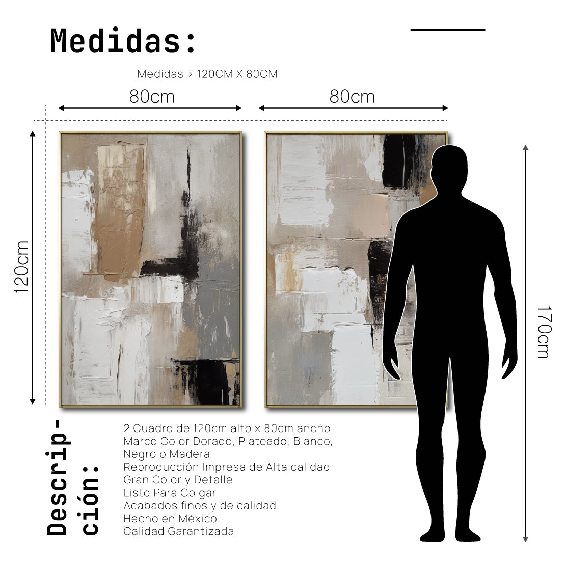 Set cuadros decorativos Abstracto Negro Arena 2 - 246 - Diptico Moderno y Elegante Arte Estilo Nordico en Tonos Neutros